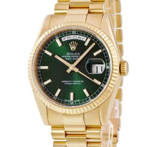 ロレックス ROLEX デイデイト 36 118238 メーカーOH済 Y番 K18YG無垢 フルーテッドベゼル グリーン メンズ 腕時計自動巻き グリーン 【中古】中古美品