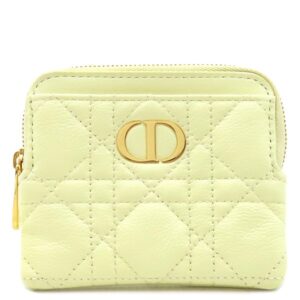 クリスチャン・ディオール Christian Dior コインケース Lavender ウォレット レザー イエロー ゴールド金具 黄色 Dior Caro 【箱】 【中古】未使用保管品