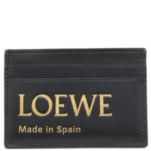 ロエベ LOEWE カードケース エンボス プレーン カードホルダー カーフ ブラック×ゴールド 黒 ロゴ 定期入れ カード入れ CLE0322X01 【中古】