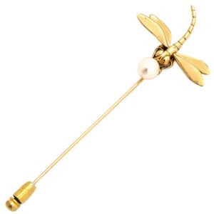 ミキモト MIKIMOTO ブローチ トンボ パール ピンブローチ パールホワイトXイエローゴールド ヴィンテージ 1P真珠 DRAGONFLY 18K 750 YG 【箱】 【中古】