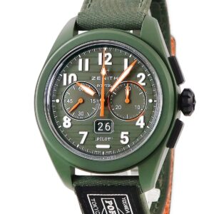 ゼニス ZENITH パイロット ビッグデイト フライバック ポーターエディション 49.4001.3652/63.I001 新品同様 メンズ 腕時計自動巻き カーキグリーン 【中古】新品同様品