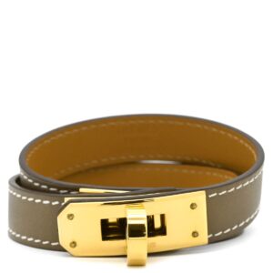 エルメス HERMES ブレスレット ケリードゥブルトゥール ヴォースイフト GP エトゥープ×ゴールド T2 グレージュ 2重 2連 レザーブレス Z 【箱】 【中古】