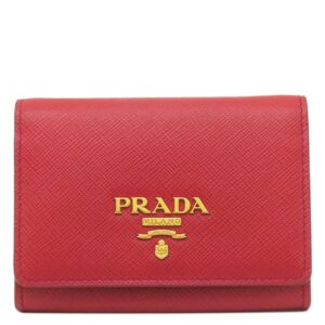 プラダ PRADA 二つ折り財布 サフィアーノ コンパクトウォレット レザー FUOCO ゴールド金具 赤 メタルロゴ ミニウォレット 1MH026 【中古】中古美品