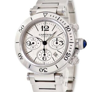 カルティエ Cartier パシャ シータイマー クロノグラフ W31089M7 シルバー デイト 逆回転防止ベゼル メンズ 腕時計自動巻き シルバー 【中古】