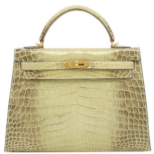 エルメス HERMES 2WAYバッグ ケリー32 外縫い ニロティカス ヴェールセラドンナチュラ ゴールド金具 薄緑 グラデーション クロコ □J刻印 【保存袋】 【中古】中古美品