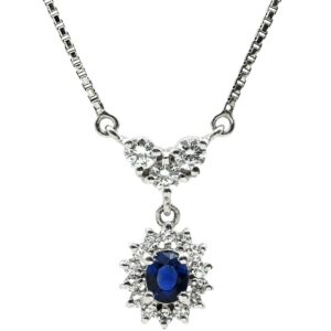 TASAKI TASAKI ネックレス サファイア ダイヤペンダント プラチナシルバー Pt850×Pt900 ハート ヘイローデザイン ベネチアンチェーン 【中古】