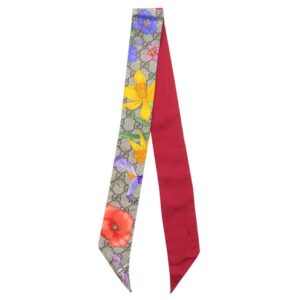 グッチ GUCCI スカーフ GGフローラ ネックボウ シルク レッド×マルチカラー バンドースカーフ 花柄 609317 【箱】 【中古】