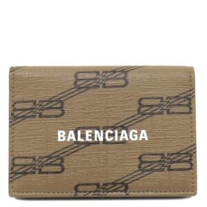 バレンシアガ BALENCIAGA 三つ折り財布 ビービーモノグラム ミニウォレット PVCコーティングキャンバス ベージュ×ブラウン ゴールド金具 コンパクトウォレット BB 594312 【箱】 【中古】中古美品