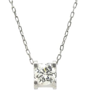 ネックレス ダイヤモンド 0.50ct ペンダント ホワイトゴールド スクエア 1P 1粒 1石 ラウンドブリリアントカット 18K 750 WG 18金 【中古】中古品