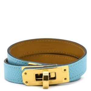エルメス HERMES ブレスレット ケリードゥブルトゥール ヴォーエプソン GP ブルーXゴールド T4 青 2重 2連 ケリークラスプ U 【箱】 【中古】中古美品