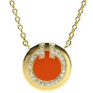 ティファニー Tiffany & Co ネックレス Tトゥー サークル ペンダント ダイヤ＆カーネリアン スモールサイズ イエローゴールド 赤 ラウンド 【中古】