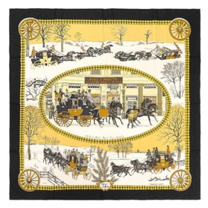 エルメス HERMES スカーフ カレ90 シルク ブラック×マルチカラー 【L HIVER EN POSTE/冬の郵便馬車】 【箱】 【中古】中古美品