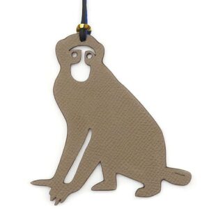 エルメス HERMES バッグチャーム プティアッシュ サル ヴォーエプソン トゴ グレージュ×ネイビー 紺 猿 チャーム petit H 【中古】中古美品