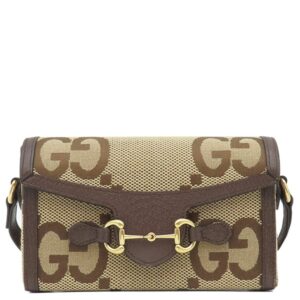 グッチ GUCCI ショルダーバッグ ホースビット1955 ミニバッグ GGキャンバス レザー ブラウン×ベージュ ゴールド金具 ジャンボGG 699296 【中古】