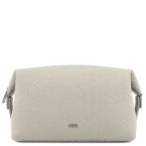 クリスチャン・ディオール Christian Dior ポーチ グラビティ ポーチ レザー ベージュ シルバー金具 コスメポーチ グレー 【中古】