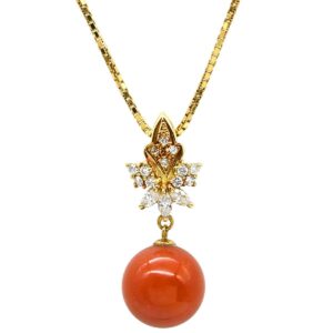 ネックレス 珊瑚 サンゴ ダイヤ ペンダント レッド 1P 1石 【中古】