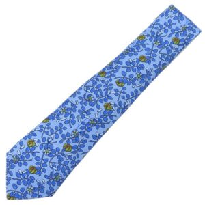 エルメス HERMES ネクタイ 総柄 9cm シルク ブルー 落花生 豆 植物 歯車 包み 【中古】中古美品