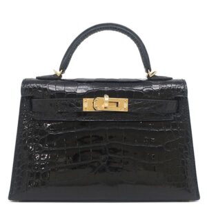 エルメス HERMES 2WAYバッグ ミニケリードゥ 外縫い アリゲーター アリゲーターリセ ブラック ゴールド金具 黒 ショルダー 艶有り D 【箱】 【中古】未使用保管品