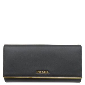 プラダ PRADA 長財布 ロゴ プレート レザー サフィアーノレザー NERO ゴールド金具 黒 二つ折り 1MH132 【中古】