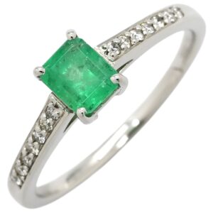 リング 指輪 エメラルド ダイヤモンド リング グリーン×プラチナシルバー 緑 コロンビア産 エメラルドカット 15号 【保証書】 【中古】中古美品