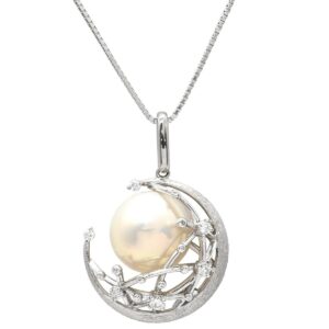 タサキ TASAKI ネックレス マベパール ダイヤモンド クレセントムーン パールホワイト×ホワイトゴールド Au750 18K 18金 真珠 三日月 【保証書】 【中古】中古美品