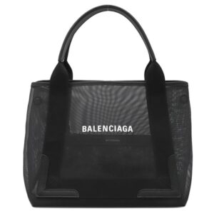 バレンシアガ BALENCIAGA トートバッグ ネイビーカバス S ポリエステル ラムスキン ポリエチレンテレフタレート ブラック シルバー金具 黒 ロゴ メッシュ トート Navy カバ 339933 【保存袋】 【中古】中古美品
