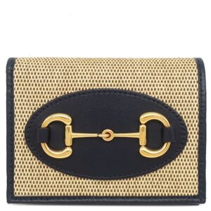 グッチ GUCCI 二つ折り財布 ホースビット 1955 ウォレット キャンバス レザー ベージュ×ネイビー ゴールド金具 紺 コンパクトウォレット 小銭入れ 621887 【箱】 【中古】中古美品