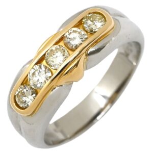 リング 指輪 ダイヤモンド 一文字 コンビリング プラチナシルバー×イエローゴールド 18K 750 YG プラチナ 5石 ラウンドブリリアント 13号 【中古】中古品