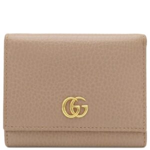 グッチ GUCCI 三つ折り財布 プチマーモント コンパクトウォレット レザー ベージュ ゴールド金具 474746 【中古】