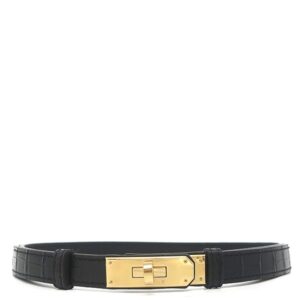エルメス HERMES ベルト ケリー 18 アリゲーターマット ブラック ゴールド金具 ノワール 黒 U 【箱】 【中古】新品同様品