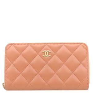 シャネル CHANEL コインケース マトラッセ コンパクトウォレット ラムスキン サーモンピンク ゴールド金具 ミニ財布 A80481 25****** 【箱】 【中古】中古美品