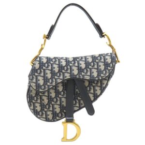 クリスチャン・ディオール Christian Dior ショルダーバッグ サドルバッグ スモール キャンバス オブリークジャカード ネイビー マットゴールド金具 ストラップ付き M0457CTZQ_M928 【中古】新品同様品