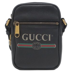 グッチ GUCCI ショルダーバッグ ロゴ プリント ショルダー レザー ブラック ヴィンテージ金具 黒 シェリーライン 574803 【保存袋】 【中古】中古品