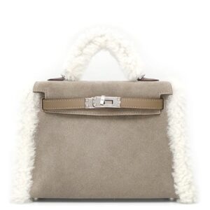 エルメス HERMES 2WAYバッグ ミニケリードゥ テディ グリズリー ヴォースイフト ムートン グリスカイユ×エトゥープ×エクリュ シルバー金具 2025年製 K 【箱】 【中古】未使用保管品