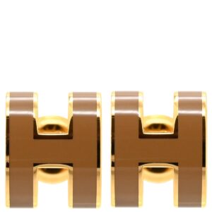エルメス HERMES ピアス ポップアッシュ Hピアス ミニ GP エナメル ブラウンXゴールド 茶 Hモチーフ 【箱】 【中古】