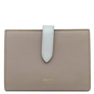 セリーヌ CELINE 二つ折り財布 ミディアム ストラップ ウォレット レザー ぺプル×ミネラル ゴールド金具 グレージュ 水色 バイカラー 10B643BRU 【箱】 【中古】中古美品