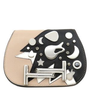 トッズ TODS ショルダーバッグ ダブルT レザー ラインストーン ピンク×ブラック シルバー金具 ショルダー メタルパーツ 星 月 【中古】中古美品
