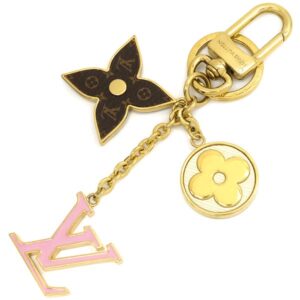 ルイヴィトン LOUIS VUITTON キーホルダー スプリング ストリート GP レザー マルチカラー×ゴールド LV ロゴ モノグラムフラワー チャーム 茶 ピンク 白 M01187 【中古】中古美品