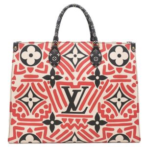 【★3％OFFクーポン】ルイヴィトン LOUIS VUITTON トートバッグ LVクラフティ オンザゴー GM モノグラムキャンバス ジャイアントモノグラムキャンバス クレームルージュ ゴールド金具 ショルダー M45358 FN3280 【中古】中古美品