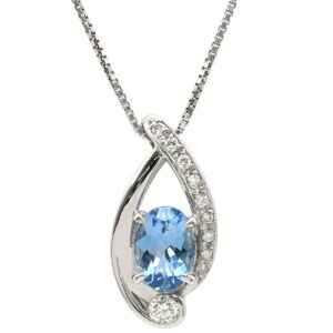 ネックレス アクアマリン ダイヤ ペンダント ホワイトゴールド Au750 18K 18金 ブルー 0.85ct オーバルミックスカット 【中古】中古美品