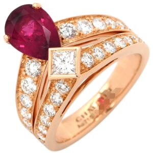 ショーメ CHAUMET リング 指輪 ジョゼフィーヌ ティアラ レッド×ピンクゴールド #49(JP9) ダイヤモンド ブリリアントカット ルベライト 8.5号 【中古】中古美品