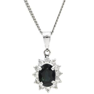 ネックレス サファイア ダイヤモンド プラチナシルバー Pt850 ドロップ ペンダント ダイヤ 青 オーバル ブルーサファイア 【中古】中古美品