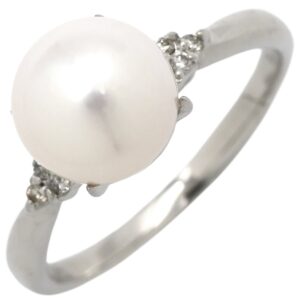 リング 指輪 パール 9.4mm ダイヤ 0.08ct プラチナシルバー 1P 1粒 あこや アコヤ 真珠 Pt900 プラチナ パヴェダイヤ 20号 【中古】