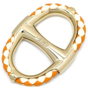 エルメス HERMES スカーフリング シェーヌダンクル トレッセ レザー GP オレンジ×ホワイト×ゴールド カレ90用 【箱】 【中古】未使用保管品
