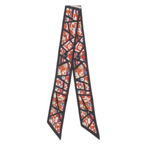 エルメス HERMES スカーフ ツイリー シルク ブラック×マルチカラー 【RIVE DROITE RIVE GAUCHE/右岸と左岸】 【中古】新品同様品
