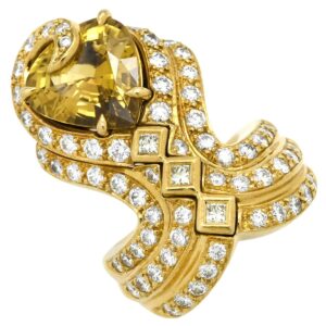 ジュエルスタジオ JEWELSTUDIO リング 指輪 クリソベリル ダイヤ デザインリング イエロー×イエローゴールド K18YG Au750 ペアシェイプカット 14号 【中古】中古品