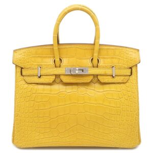 エルメス HERMES ハンドバッグ バーキン25 アリゲーターマット ジョーヌアンブル シルバー金具 黄色 クロコ C 【中古】中古美品