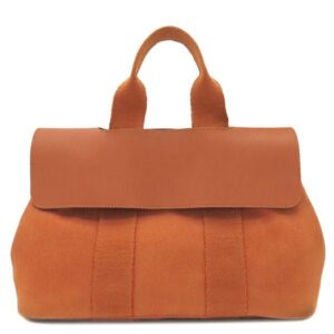 エルメス HERMES ハンドバッグ ヴァルパライソPM トワルシェブロン レザー ポティロン シルバー金具 オレンジ ポーチ欠品 【中古】
