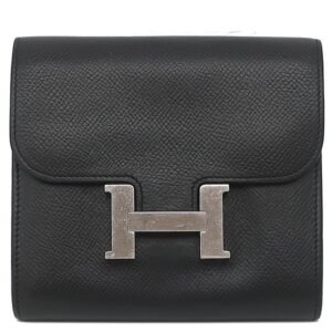 エルメス HERMES 二つ折り財布 コンスタンス コンパクト ヴォーエプソン ブラック シルバー金具 黒 コンパクトウォレット □N 【箱】 【中古】中古品