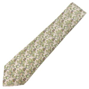 エルメス HERMES ネクタイ 総柄 9cm シルク ベージュ ティーカップ お茶会 花柄 【中古】